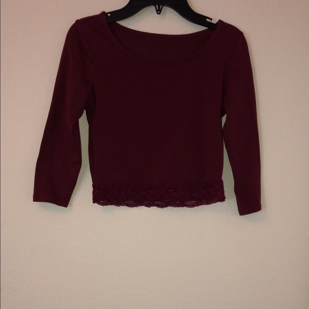 Maroon Crop Top With Lace Trim